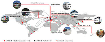 Grup ZwickRoell dengan fasilitas produksi, anak perusahaan, serta perusahaan penjualan dan layanan di 56 negara di seluruh dunia
